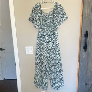 Floral Blue and White Jumpsuit